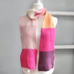 GAP Women's Vintage Y2K Pink Multicolor Mohair Wool Blend Knit Fuzzy Neck Scarf